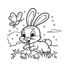 	
Vector coloring book on rabbit is chasing the butterfly