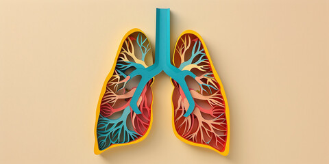 Paper Cut Craft of Human lungs Internal Anatomy on Beige Background