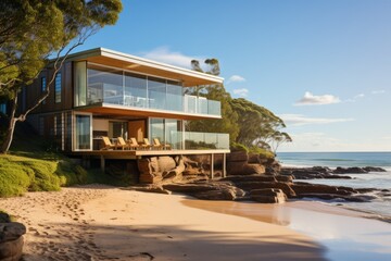 Fototapeta na wymiar Discover the ultimate escape at this charming beach house, steps away from the sea