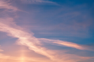 Naklejka na ściany i meble pink clouds at sunset, sunrise, magical, fantasy natural background, celestial landscape