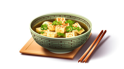 A  clipart of a bowl of traditional miso soup with tofu and seaweed, symbolizing Japanese dining.