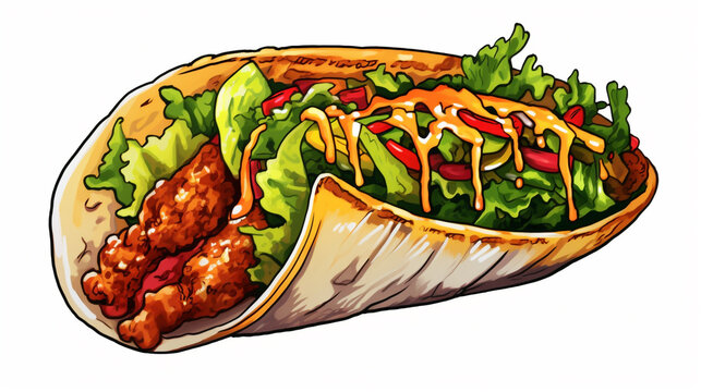 A  clipart of a colorful taco illustration, highlighting the flavors of Mexican cuisine.