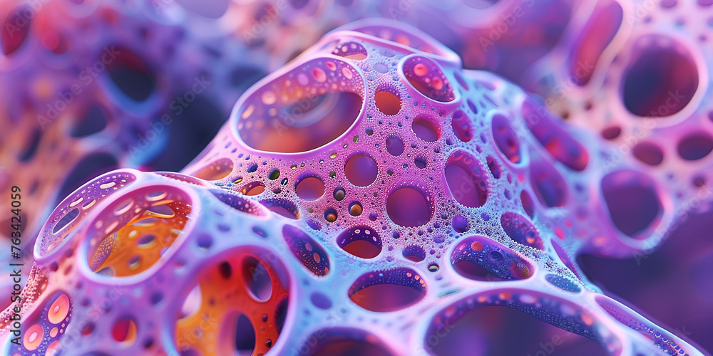 Fototapete abstract multicolored organic structure on a purple background. 3d rendering.