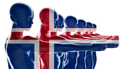 Fototapeta premium Sequential Human Silhouettes with Norwegian Flag Overlay on Transparent Background
