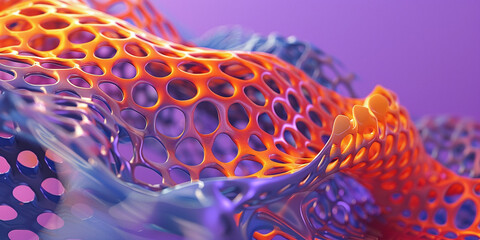 abstract multicolored organic structure on a purple background. 3D rendering.