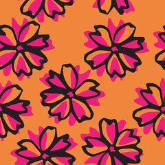 Floral seamless background. Hand drawn large flower buds. Flower silhouettes. Botanical background. Summer garden texture.