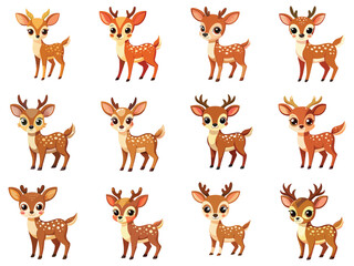 Fototapeta premium Cartoon deer set vector