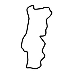 Portugal country simplified map. Thick black outline contour. Simple vector icon