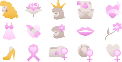 set of pink woman and female icons