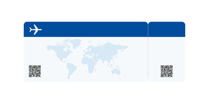 Boarding pass template with blank space and QR code transparent background.