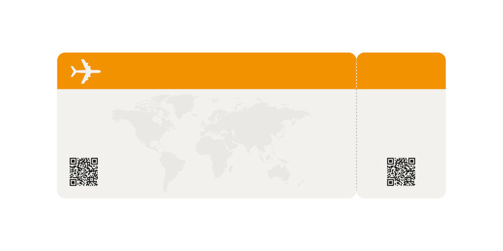 Boarding pass ticket template with blank space and QR code transparent background.