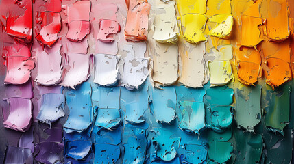 Naklejka premium Fragment of multicolored texture painting. Abstract art background. oil on canvas. Rough brushstrokes of paint. Closeup of a painting by oil and palette knife.