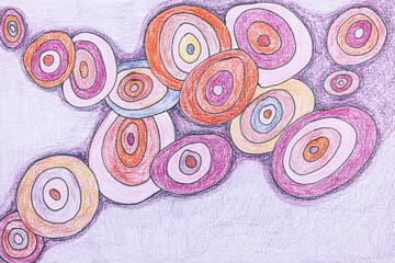 Polka dot pattern of abstract large filled circles. The dabbing technique near the edges gives a soft focus effect due to the altered surface roughness of the paper. - 763426071