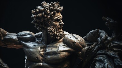 Classical statue of gladiator battle determination and weaponry detailed - obrazy, fototapety, plakaty