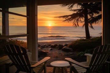 Sunrise over the ocean, seen from a cozy beachfront cottage