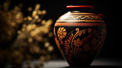 Exquisitely crafted Greek amphora adorned with floral patterns meanders - obrazy, fototapety, plakaty