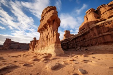 Towering sandstone formations in a unique and dramatic desert landscape