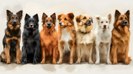 Group of dogs on a white background. Collage of dogs. - obrazy, fototapety, plakaty