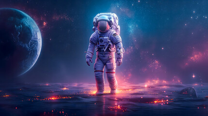 Astronaut in space against the background of the planet.