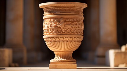 Intricate details of a Greek temple's architecture captured on amphora