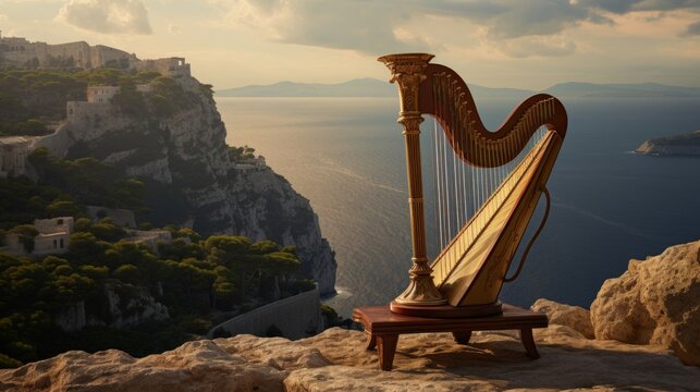 Lyre's music on cliff brings forth breathtaking transformations in mythical land