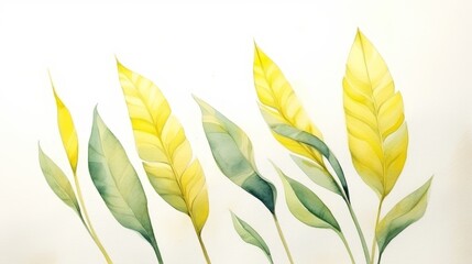Watercolor botanical illustration of abstract banana tree leaves on white background in digital art
