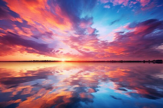 Stunning sunset with vibrant colors reflecting off the sky and clouds