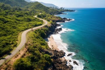A road leading to a secluded beach paradise, inspiring wanderlust - obrazy, fototapety, plakaty