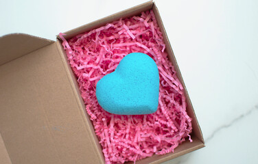 Handmade bathroom bombs in heart-shaped gift box. Natural cosmetics. Concept of therapy. I'm taking...