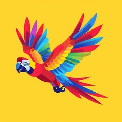 A lively and vibrant flat illustration vector logo of a cheerful parrot, radiating joy with its colorful plumage.
