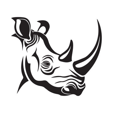 Image of Rhino head on white background illustration of a rhinoceros