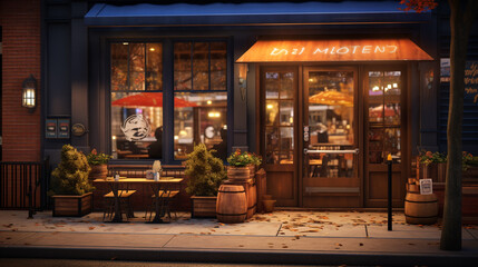 A  image of a restaurant's front entrance with a dedicated area for food delivery pickups, ensuring a seamless experience for customers.