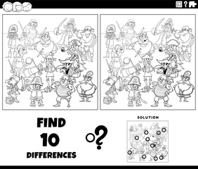 differences game with cartoon pirates coloring page