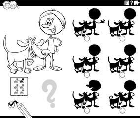 shadow activity with cartoon boy and his dog coloring page