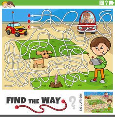 maze game with cartoon boy and remote control toy car