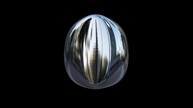 Rotating 3d retro shiny chrome metallic silver abstract inflated balloon simple cube. Y2k shape, rave, retro, 90’s, 80’s style isolated on black background with alpha matte.