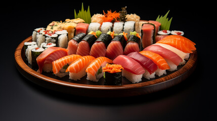 A  image of a sushi platter featuring a variety of rolls, including tuna, salmon, and eel, perfect for Japanese dining visuals.