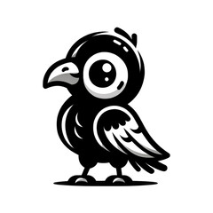 A playful and cute black and white cartoon illustration of a parrot with oversized expressive eyes, perfect for fun and engaging designs.
