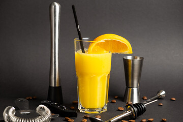 Orange juice splash on a black background