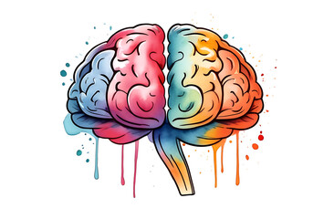 Isolated multicolored brain in watercolor style. The concept of psychology, emotions, reflections, reason - obrazy, fototapety, plakaty