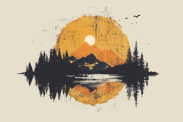 Travel emblem with mountain. Element for outdoor adventure badges and logo patches. Mountain tourism and hiking in vintage style design emblem