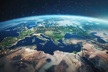 Planet Earth with Europe continent and atmosphere, view from outer space - obrazy, fototapety, plakaty