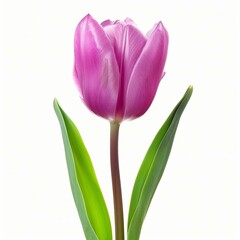 Vibrant Pink Tulip Isolated on White Background - Springtime Beauty