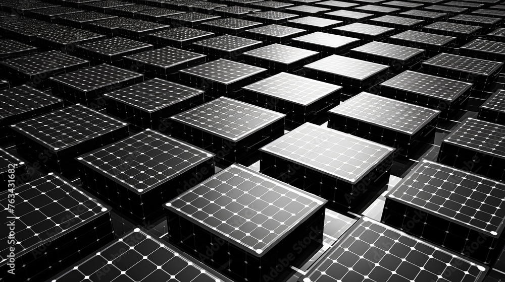 Poster a black and white image of a solar panel with a grid of squares. the squares are all the same size a