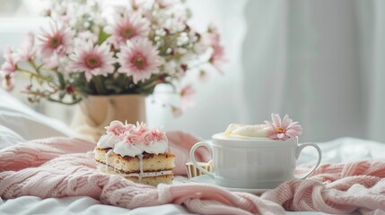 Fototapeta na wymiar Cozy Morning with Coffee and Fresh Flowers