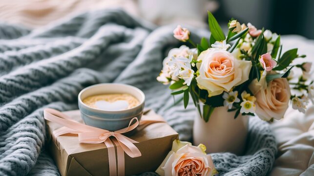 Cozy Morning with Coffee and Fresh Flowers