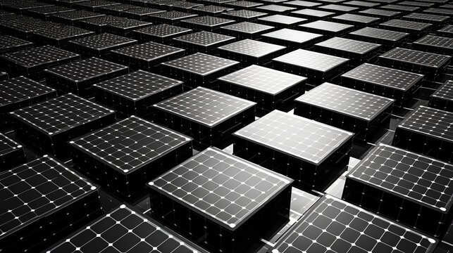 A black and white image of a solar panel with a grid of squares. The squares are all the same size and are black