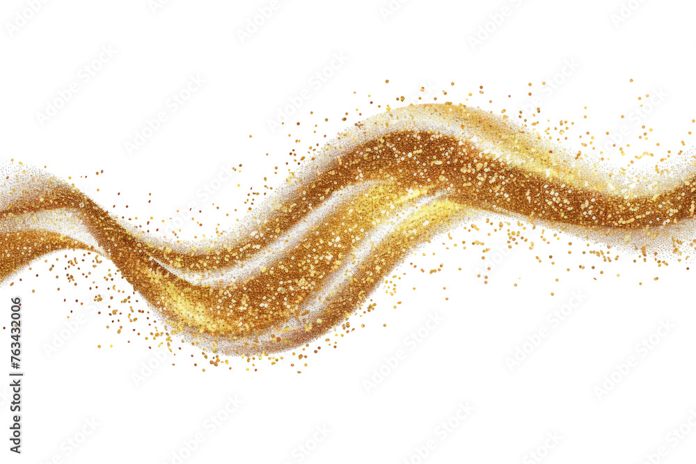 Poster luxurious golden glitter wave with particles sparkles isolated on transparent background, dynamic ab