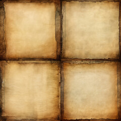Vintage empty parchment paper on a wooden background, perfect for text or images. Antique, rustic rectangular template.