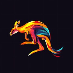 A dynamic and colorful flat vector logo of a jumping kangaroo, capturing the energy and spirit of this unique creature.